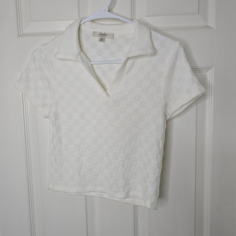 Atlier‎ Women's Off White Basket Weave Short Sleeve Sweater XS